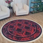 فرش چاپی گرد قرمز مخمل کیفیت هایژنیک گوشتی A+ طرح آرتین D211(پس کرایه) - تصویر 5