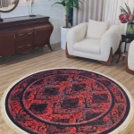 فرش چاپی گرد قرمز مخمل کیفیت هایژنیک گوشتی A+ طرح آرتین D211(پس کرایه)